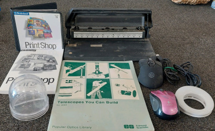 Hole Puncher, Computer Mouse's, Clip Light, Print Shop Disk & Book Set, & More!