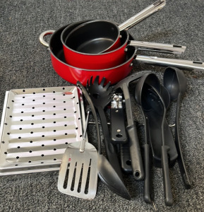 Red Pots and Utensils
