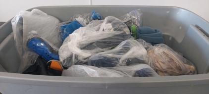 Large supply of medical braces and level foam.