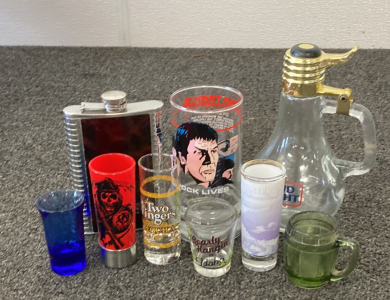 Shot Glasses, Flask and Vintage Cups