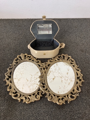 (2) Wall Mirrors And Makeup Case