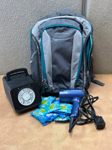 Eddie Bauer Backpack, Bubble Machine with Concentrate and Vidal Sassoon Hair Dryer (Works)