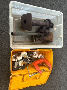 Vintage Top Ratchet Screw Jack, C-Clap (2.5&rdquo; x 2.5&rdquo;) & Casters of Numerous Sizes Plus Toolbox!!