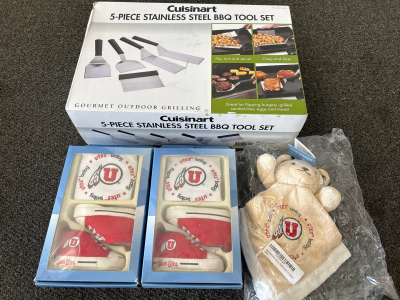 Brand New Cuisinart 5-pc. Stainless Steel BBQ Tool Set & Brand New Utah Utes Baby Fan Gear!!