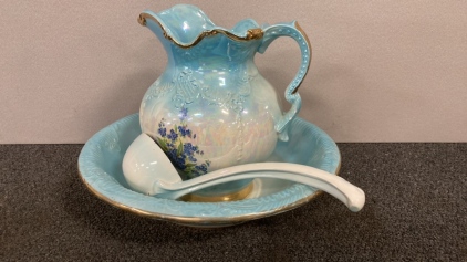 Decorative Pitcher & Bowl w/Ladle