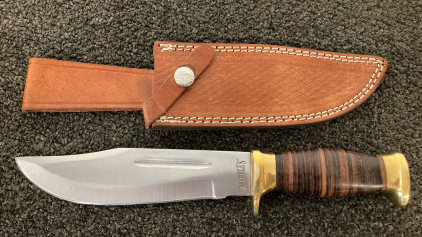 Marble&rsquo;s Fixed Blade Knife With Stacked Leather Handle And Sheath