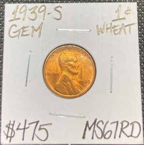 1939-S MS67RD Red Gem Wheat Copper Penny