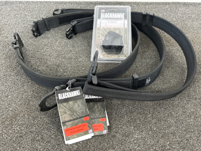 (3) Blackhawk Reinforced Web Duty Belts Size L/ XL and 2” Nylon Belt Keeper in Package