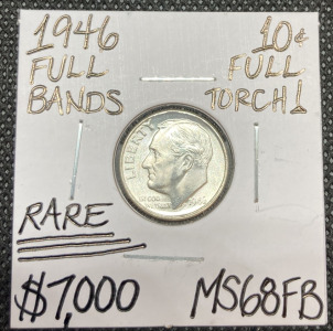 1946 MS68FB Rare Full Bands Silver Dime