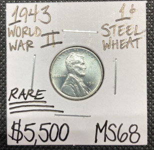 1943 MS68 Rare WWII Steel Wheat Penny