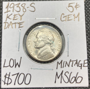 1938-S MS66 Key Date 1st Year Gem Nickel