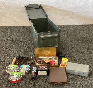 Ammo Can With Gun Cleaning Supplies, Pellets And BB’s, Fishing Hooks, Ammo And More