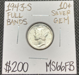 1943-S MS66FB Full Bands Mercury Dime