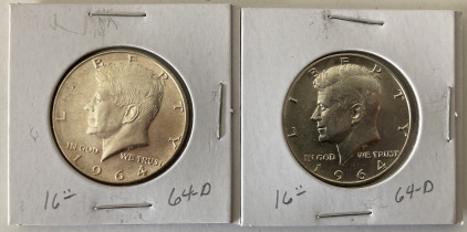 (2) 1964-D Kennedy Half Dollars