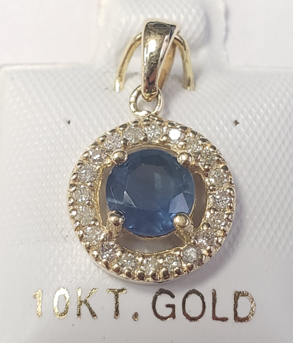 10K Sapphire (1ct) Diamond (0.15ct) Pendant