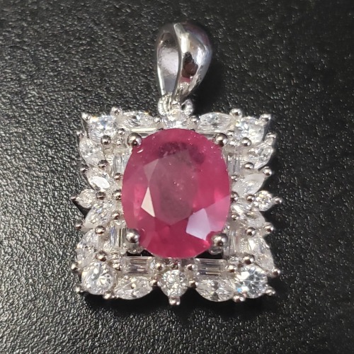 Silver Ruby Cubic Zurconia Pendant