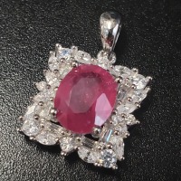 Silver Ruby Cubic Zurconia Pendant - 3