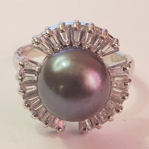 Silver Freshwater Pearl CZ Ring