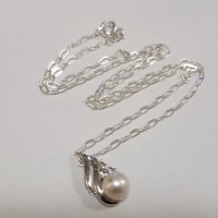 Silver Freshwater Pearl CZ Necklace - 3