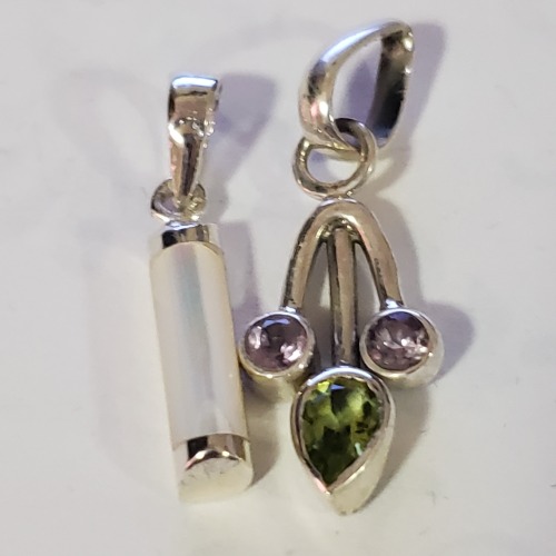 Silver Lot Of 2 Peridot Amethyst Pendant