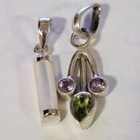 Silver Lot Of 2 Peridot Amethyst Pendant - 2