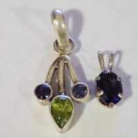 Silver Lot Of 2 Iolite Peridot Pendant - 2