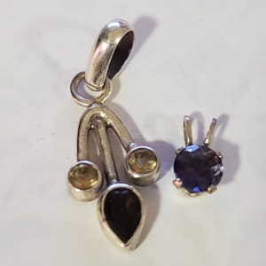 Silver Lot Of 2 Citrine Smokey Quartz Pendant