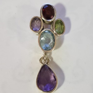 Silver Amethyst Peridot Blue Topaz Pendant