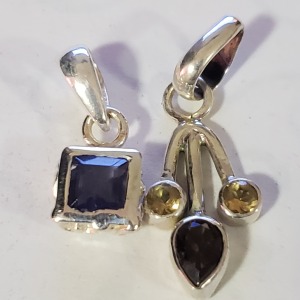 Silver Lot Of 2 Iolite Citrine Pendant