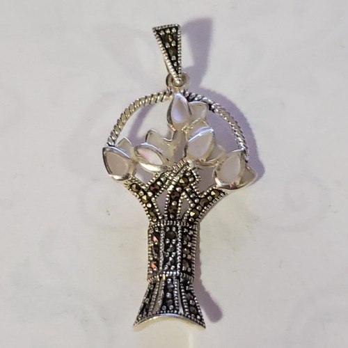 Silver Marcasite Mother Of Pearl Pendant