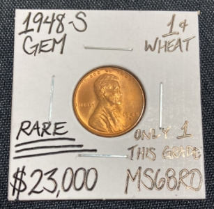 1948-S MS68RD RARE Gem Wheat Copper Penny