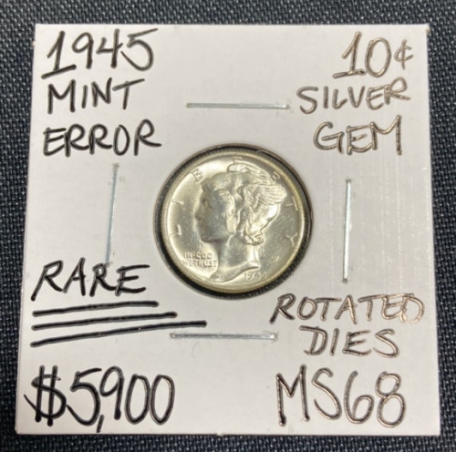 1945 MS68 RARE Mint Error Gem Mercury Dime