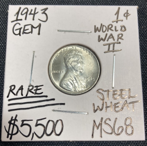 1943 MS68 RARE WWII Steel Wheat Penny