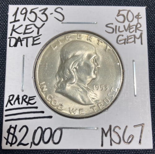 1953-S MS67 RARE Key Date Franklin Half Dollar