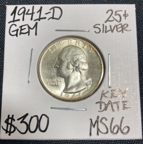 1941-D MS66 Key Date Gem Silver Quarter