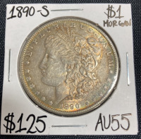 1890-S AU55 Monster Toner Morgan Dollar