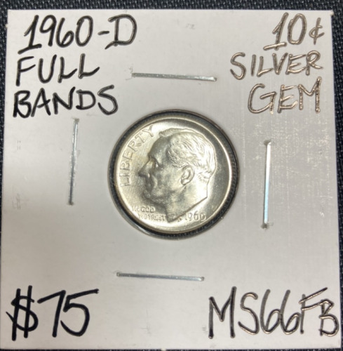 1960-D MS55FB Full Bands Silver Gem Dime