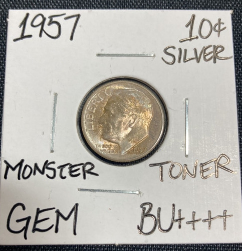 1957 Gem BU++++ Monster Toner Silver Dime