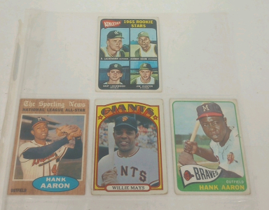 (1) 1964 Topps Hank Aaron (1) 1972 Topps Willie Mays (1) 1962 Topps Hank Aaron (1) 1965 Topps Jim Catfish Hunter Rookie Card