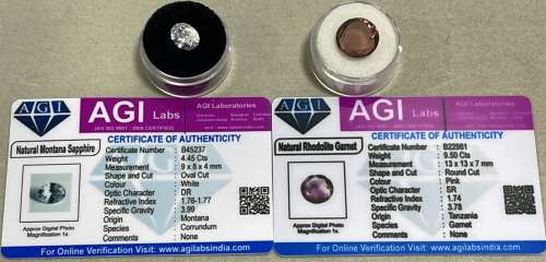 (1) 9.50ct Natural Rhodolite Garnet Round Cut And Faceted, (1) 4.45ct Natural Montana Sapphire Oval Cut And Faceted. Both W/ AGI Labs COA