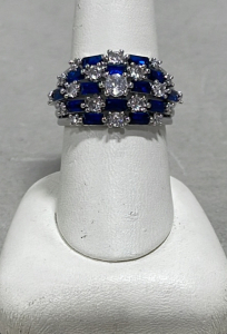 (1) Blue And White Sapphire .925 Silver Ladies Ring Size 8-1/2