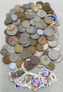 (1) Huge Lot Of Vintage Foreign Coins And Stamps