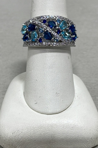 (1) Sapphire & Aquamarine .925 Silver Ladies Ring Size 8