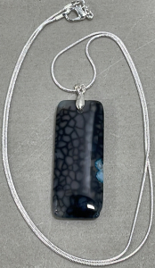 (1) Black Dragon Veins Agate Silver .925 Necklace