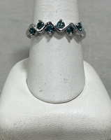 (1) Aquamarine 6 Stone Round Cut .925 Silver Ladies Ring Size 9