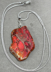 (1) 55.25ct Orange Sea Sediment Jasper Silver .925 Necklace