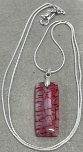 (1) Red Dragon Veins Agate Gemstone .925 Necklace