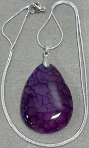 (1) 90.45ct Purple Dragon Veins Agate Teardrop Gemstone .925 Necklace