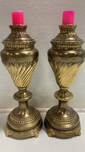 (2) Matching Brass Candle Holders w/ Pink Candles