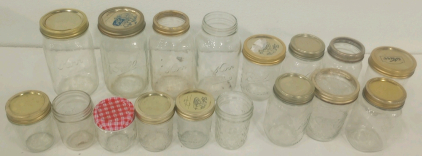 (4) Vintage 1-Qt. Kerr and Ball Mason Canning Jars (7) Kerr And Ball 1-Pint Canning Mason Jars (6) Kerr And Ball 1/2-Pint Canning Mason Jars